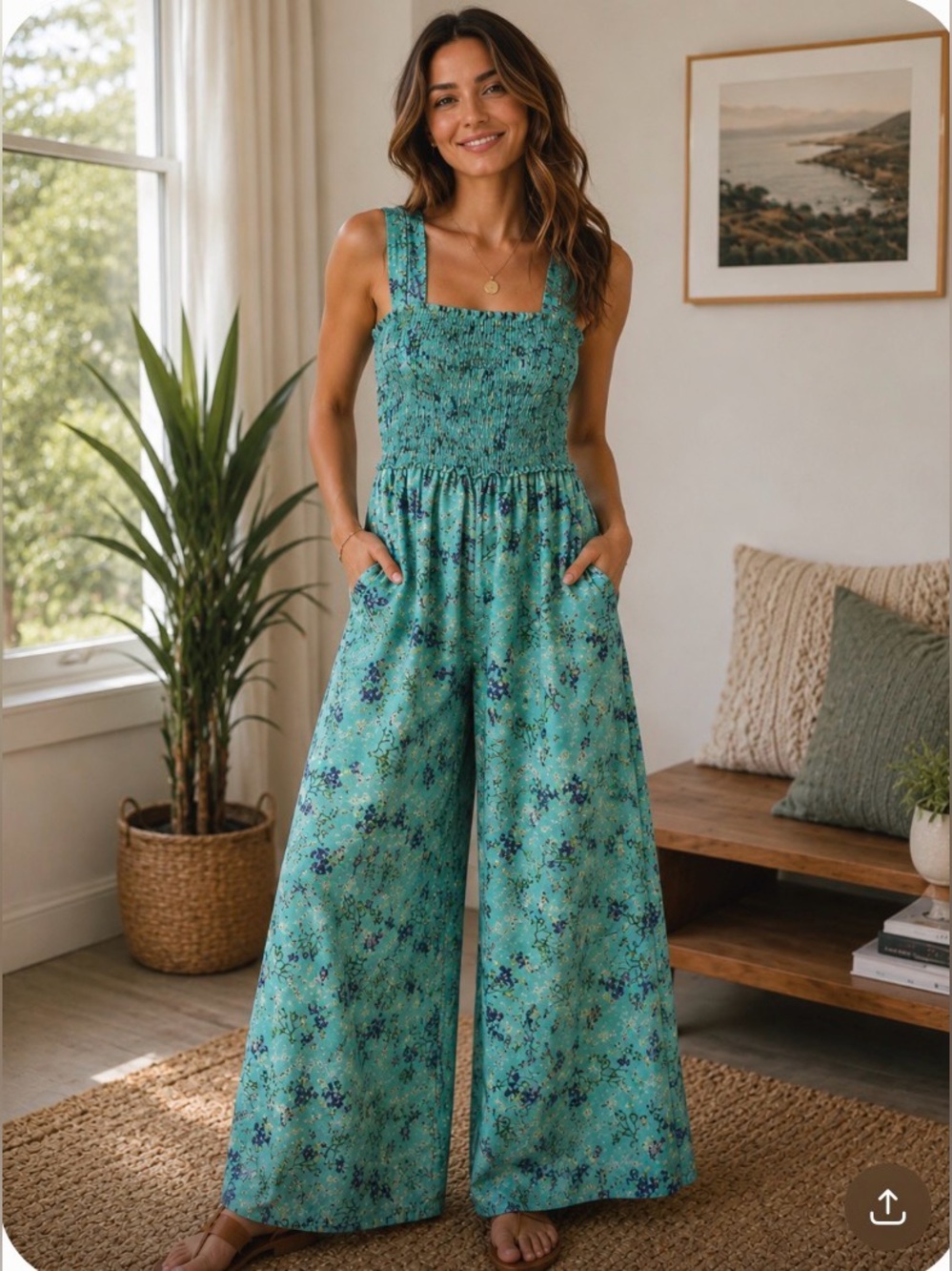 New Karma Highway Smocked Bodice Wide-Leg Jumpsuit